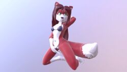 2018 3d animated anthro armpits ass bikini breasts canine clothed clothing feline female fox fur furry green_eyes hair hybrid linda_wright mammal micro_bikini panties panty_pull pussy red_fur red_hair seaside simple_background solo sorok17 swimsuit underwear white_stomach