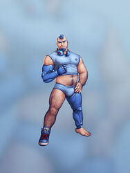 1boy 2018 bara briefs bulge cyborg facial_hair hairy human leoleus male male_only mega_man mega_man_(character) muscle nintendo partially_clothed solo super_smash_bros. underwear