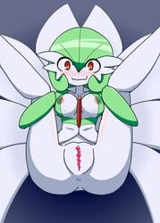 1girls 2018 anus areolae ass blue_background blush breasts censored clothed clothing dress female female_only gardevoir green_hair green_skin grey_skin hair heart heart_censor humanoid leg_grab legs_up looking_at_viewer neichii nintendo nipples partially_clothed pokémon_(species) pokemon pokemon_(species) pokemon_rse presenting presenting_pussy pussy red_eyes smile solo spread_legs spreading thin_waist video_games wavy_mouth white_skin wide_hips