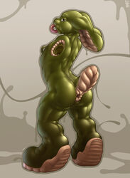 amputee anus boots clothing footwear lagomorph male mammal mot post_transformation rabbit shiny simple_background solo