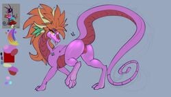 all_fours anus ass ass_up colored detailed dragon female feral hair long_hair looking_at_viewer mane oksara presenting presenting_hindquarters pussy pussy_juice raised_leg sketch smile solo source_request tongue tongue_out toony