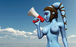 1girls 2014 3d aayla_secura alien alien_girl arms_up artist_name bare_shoulders big_breasts blue_skin busty cleavage clone_wars closed_eyes curvy day detailed_background erect_nipple erect_nipples eyelashes female female_only front_view headgear holding_object hourglass_figure humanoid jedi jedi_master kondaspeter mammal naked nude outdoor outside pose posing purple_lips shadow shiny shiny_skin solo standing star_wars twi'lek voluptuous wide_hips