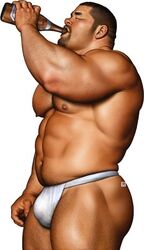 bara beer drinking human hunk japanese jiraiya_(artist) male male_only muscles muscular nipples realistic solo underwear white_underwear