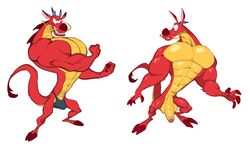 abs analon_(artist) anthro biceps big_muscles bulge claws clothing disney dragon eastern_dragon grin horn male_only mulan muscular mushu navel pecs penis scalie smile solo toomanyboners underwear whiskers white_background