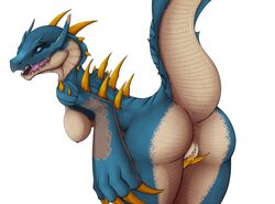 2018 anthro anus blue_scales breasts capcom dragon female horn lagiacrus leviathan_(mh) monster_hunter nipples nude pussy pussy_juice scales simple_background solo tomek1000 video_games white_background