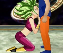 1boy 1girls :>= balls boots breasts clothed deepthroat dragon_ball dragon_ball_super earrings erection fellatio female forced fusion green_eyes green_hair hand_on_head kefla legendary_super_saiyan male oral partial_male penis roro73290 saiyan son_goku super_deepthroat_game super_saiyan tournament_of_power universe_6_saiyan/universe_7_saiyan