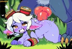 1boy 1girl ai_assisted ai_generated anal big_dom_small_sub canine_penis defeated dlewdedai female female_focus knotted_penis league_of_legends shortstack tristana warwick