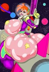 1girls altshimadraws ass astronaut astronaut_helmet astronaut_suit breasts earrings female female_focus female_only freckles freckles_on_face hips hyper_ass hyper_breasts large_ass large_breasts lips orange_hair planet raygun rocket sci-fi sideboob space spacecraft spaceship spacesuit thick_thighs thighs weapon wide_hips