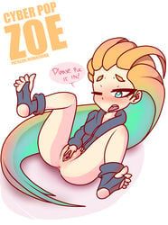 blue_eyes cyber_pop_zoe hidanshira league_of_legends orange_hair project_series pussy riot_games text tongue_out zoe_(league_of_legends)