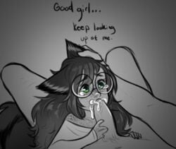 adaline_lwen animal_ears cum cum_in_mouth cum_inside duo emybun erection fellatio female fox fox_ears fox_girl fox_tail freckles glasses good_girl hand_on_head kemonomimi kitsunemimi male oral_sex penis sex straight tears