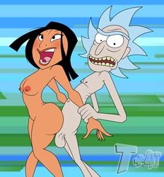 ass balls black_hair blue_hair blush breasts crossover disney disney_princess doggy_style duo fa_mulan female lewdacris male mulan nipples nude rick_and_morty rick_sanchez sex t+4t testicles