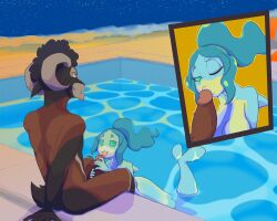 5:4 anthro aquatic ass beach bovid brand_new_animal breasts burundanga caprine cetacean dolphin duo erection female genitals hair halloween hi_res holidays izzy_(blubunny82) kissing licking male male/female mammal nina_flip nipples nude oral outside penile penis penis_kissing penis_lick poolside sand sea sex sheep sitting sky smile star starry_sky studio_trigger swimming_pool tail tongue toothed_whale water