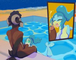 5:4 anthro aquatic ass beach bodily_fluids bovid brand_new_animal breasts burundanga caprine cetacean cum cum_in_mouth cum_inside dolphin duo erection fellatio female genital_fluids genitals hair halloween hi_res holidays izzy_(blubunny82) male male/female mammal nina_flip nipples nude oral outside penile penis poolside sand sea sex sheep sitting sky smile star starry_sky studio_trigger swimming_pool tail toothed_whale water