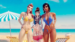 3d alternate_costume balls bikini blender breasts brigitte brigitte_lindholm cleavage d.va dark-skinned_futanari dark_skin dickgirl erection fareeha_amari futa_only futanari hana_song intersex overwatch penis pharah strapy testicles waveracer_d.va