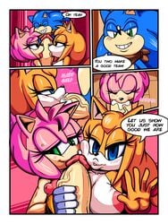 absurd_res amy_rose anthro big_breasts big_penis breasts canine cloudz comic cum cum_in_mouth cum_inside dialogue english_text fellatio female fox group group_sex hedgehog hi_res huge_breasts huge_cock licking male mammal netorare oral penis penis_lick sex sonic_(series) sonic_boom sonic_the_hedgehog straight superbunnygt text threesome tongue tongue_out video_games zooey_the_fox