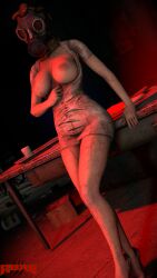 3d alternative_costume big_breasts breasts_out dead_by_daylight gas_mask looking_at_viewer nurse nurse_uniform open_clothes pinup renderswithwolves self_upload source_filmmaker the_nurse unbuttoned