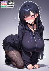 ai_generated anime_style aroused_expression black_boots black_hair black_hoodie bliss4kiss body_sweat choker close_up_thighs curvaceous_figure cute_expression detailed_anatomy detailed_background detailed_skin_texture digital_illustration dripping_sweat dynamic_pose embarrassed_blush emotional_expression erotic_art explicit_anime explicit_nudity flushed_cheeks futanari glossy_finish gray_background hands_on_floor hentai_style high_quality_art highres indoor_scene intimate_pose kneeling_pose kuro kuro_(bliss4kiss) large_breasts long_hair masterpiece_quality perfect_proportions playful_blush pleated_skirt provocative_pose purple_eyes realistic_shading seductive_pose sexy_pose shy_pose skirt_lift sleek_body soft_lighting solo subtle_blush sultry_expression sweat teasing_pose vibrant_colors voluptuous_figure wet