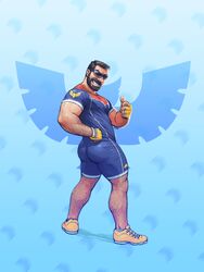 1boy 2017 ass back_view bara beard big_ass big_butt black_hair blue_background blue_bodysuit body_hair bodysuit bubble_ass bubble_butt captain_falcon clothed clothing dilf f-zero facial_hair fingerless_gloves gloves hairy hairy_arms hairy_legs hairy_male human human_only leoleus light-skinned_male light_skin male male_focus male_only mature mature_male muscle muscles muscular muscular_male nintendo pecs pectoral_bulge pectorals smile smiling sneakers solo solo_focus solo_male sunglasses super_nintendo super_smash_bros. teeth teeth_showing tight_bodysuit tight_clothes tight_clothing yellow_gloves