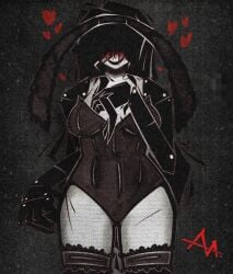 1girls belly belly_button belly_button_visible_through_clothing blushing bunny_ears bunnysuit creepy_smile eyes eyes_covered eyes_covered_by_shadow eyes_visible_through_hair female female_focus female_only library_of_ruina looking_at_viewer martina_(library_of_ruina) penordestoroyer project_moon prosthetic prosthetic_arm prosthetic_limb smile smile_at_viewer smiley_face solo solo_female solo_focus tagme thick thick_hips thick_thighs thighhighs thighs