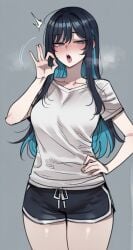 1girls 2026 2d 2d_(artwork) ado ado_(music-artist) ado_(utaite) ai ai_assisted blowjob_gesture blue_eyes blue_hair blush breasts chando_(ado) clothed clothing color colored digital_media_(artwork) dolphin_shorts dress female female_only flushed grey_background hair hi_res lig light-skinned_female long_hair looking_at_viewer open_mouth qnmmmmn shirt simple_background singer solo thick_thighs thighs tongue tongue_out