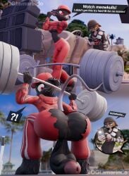 absurd_res accident accidental_exposure anthro ass balls beach big_balls big_butt big_penis breasts calico_cat camille_(fortnite) cat_tail cellphone clothed clothing dialogue domestic_cat duo electronics english_text epic_games erection erection_under_clothing exercise felid feline felis female fortnite futa_focus futanari genitals hat headgear headwear hi_res intersex intersex/female looking_at_another mammal meow_skulls murid murine ogtamarindo penis phone public public_nudity rat rat_tail rodent saggy_balls surprised sweater tail taking_picture text topwear torn_clothing under_boob vulva weightlifting workout