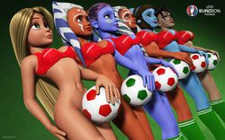 3d 6+girls 6girls aayla_secura ahsoka_tano alien alien_girl arcadonna artist_name bald bare_shoulders big_breasts bikini bikini_top black_hair blonde_hair blue-skinned_female blue_eyes blue_skin bottomless busty clone_wars covering covering_pussy crossover curvy detailed_background disney disney_princess disney_xd english_text eyelashes female female_only football footwear freckles front_view green_eyes green_footwear green_legwear green_stockings group half-dressed half_dressed headgear hourglass_figure human humanoid jedi jedi_master jedi_padawan kondaspeter legwear lipstick long_hair lucasfilm makeup mammal marking multiple_females multiple_girls no_panties orange_skin pantoran pink_lipstick pose posing purple_lips rapunzel riyo_chuchi shadow shiny shiny_skin short_hair standing star_wars star_wars_rebels stockings swimsuit tangled text thong tied_hair togruta twi'lek twintails uefa_euro_2016 voluptuous wide_hips yellow_eyes yellow_hair