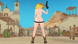 1girls ass ass_grab belt blonde_female blonde_hair casual female firearm gun handgun handwear handwear_and_footwear_only holster holstered_weapon human long_hair long_hair_female naked_footwear nonsexual nonsexual_nudity pale_skin ponytail pose posing revolver rwby solo_female tactical_nudity theblackbirdcalls weapon yang_xiao_long