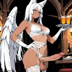 ai_generated angel_wings big_balls big_cock big_penis bra dickgirl dickgirl_focus dickgirl_only drinks erection female female_focus fox_ears futa_focus futa_only futanari futanari_focus futanari_only garter_belt garter_straps girl girl_focus girl_only gloves hime_cut holding_plate huge_balls huge_cock intersex intersex_focus intersex_only lace_bra lace_garter_belt lace_garter_straps lace_gloves lace_lingerie lace_stockings large_balls large_cock large_penis lingerie meimeg oc original_character plate solo_dickgirl solo_female solo_futa solo_futanari solo_girl solo_intersex standing stockings tan_skin tan_skinned_female tan_skinned_futa tavern tavern_background tavern_wench waitress white_bra white_eyes white_garter_belt white_garter_straps white_gloves white_hair white_lingerie white_stockings white_wings wings