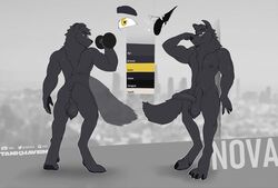 2018 anonym0use anthro anus ass backsack ball ball_tuft balls big_balls big_butt black_balls black_fur canine claws digital_media_(artwork) erection eyewear fluffy fluffy_tail foreskin fur glasses hi_res humanoid_penis looking_at_viewer male mammal model_sheet muscular muscular_male nipples nova nude open_mouth pecs penis rowrow simple_background smile solo standing tankh teeth tongue tongue_out uncut wolf