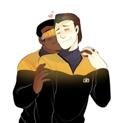 2boys android badge clothed combadge dark-skinned_male dark_skin data gay geordi_la_forge human male male_only multiple_boys romantic romantic_couple science_fiction star_trek star_trek_the_next_generation starfleet_insignia starfleet_uniform tagme uniform visor visor_(eyewear) wholesome yaoi