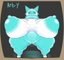 arb-y_(ponk) blush_stickers camel_toe female hair_ornament huge_ass hyper_breasts ponk robot robot_girl robot_humanoid shortstack smile
