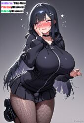 ai_generated anime_style aroused_expression artistic_nudity black_boots black_hair black_hoodie bliss4kiss body_sweat choker close_up_thighs curvaceous_figure cute_expression detailed_skin_texture digital_illustration dripping_sweat dynamic_pose embarrassed_blush erotic_art explicit_anime explicit_nudity fantasy_art fishnet_thighhighs flushed_cheeks futanari glossy_finish gray_background hand_on_cheek hentai_style high_quality_art highres indoor_scene intimate_pose kuro_(bliss4kiss) large_breasts long_hair masterpiece_quality nsfw_content perfect_proportions playful_blush pleated_skirt provocative_pose purple_eyes realistic_shading rule34_style seductive_pose sexy_pose shy_pose sleek_body soft_lighting solo standing_pose subtle_blush sultry_expression sweat teasing_pose vibrant_colors wet