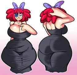 1girls 2020s 2026 2026s big_breasts black_dress cleavage cleavage_dress dagon789 fair_skin fair_skinned_female form_fitting front_and_back glitch_productions huge_breasts jpg massive_breasts pink_background purple_bow ragatha ragatha_(pub_outfit) ragatha_(tadc) ragatha_(the_amazing_digital_circus) ragdoll red_hair seductive seductive_body seductive_look seductive_smile simple_background smile smiling smiling_at_viewer tadc the_amazing_digital_circus tight_clothes tight_dress twitter_link two_tone_background voluptuous voluptuous_female white_background