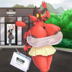 1boy 1girls 2018 anthro areola ass bag balls black_fur breasts bulge bursting_breasts cellphone cleavage clothed clothes clothing curvy digital_media_(artwork) duo english_text erect_nipples feline female furry hi_res huge_ass hyper hyper_balls hyper_breasts hyper_bulge hyper_penis incineroar large_nipples lysergide male male_with_female necktie nintendo nipple_bulge nipples no_bra open_mouth original_character outdoors panda penis phone pokémon_(species) pokemon pokemon_rse pokemon_sm red_eyes red_fur see-through shirt sign skirt smile solo_focus spinda spiral_eyes standing stripes tank_top text tits_(lysergide) tongue torn_clothes translucent transparent_clothing video_games yellow_sclera