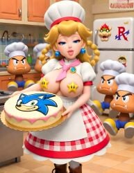 1girls 3d 3d_(artwork) ai ai_assisted ai_generated alternate_version_at_source artist_logo artist_name background_characters blonde_female blonde_hair blue_eyes bluesky_link breasts breasts_out cake censored_nipples chef_hat chef_uniform crossover earrings eyelashes goomba half-closed_eyes holding_cake kitchen looking_at_viewer male mario_(series) multiple_boys nintendo nipple_pasties pasties patissier patissiere_peach princess_peach princess_peach:_showtime! quinzo11 sega self_upload sonic_(series) sonic_the_hedgehog sonic_the_hedgehog_(series) standing standing_female star_(mario_bros) star_shaped_pasties super_star_(mario) tongue tongue_out