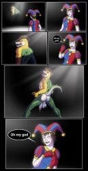 absurd_res alligator alligatorid anthro ass balls big_balls big_butt big_penis black_sclera bodily_fluids candy clothed clothed/nude clothed_female clothing comic countershade_balls countershade_butt countershade_genitalia countershading cowboy_hat creepy crocodilian dessert dialogue duo evil_grin evil_gummigoo_(tadc) evil_gummigoo_(the_amazing_digital_circus) female food food_creature genital_fluids genitals glans glitch_productions green_body gummigoo_(the_amazing_digital_circus) hat hat_only headgear headgear_only headwear headwear_only hi_res hjsakldfhl_(tadc) human humanoid humanoid_genitalia humanoid_penis imminent_sex kimero_kat living_candy long_tongue male mammal mostly_nude muscular muscular_male nude open_mouth penis pomni_(the_amazing_digital_circus) precum reptile saggy_balls saliva scalie sharp_teeth simple_background smile spread_legs spreading tail teeth text the_amazing_digital_circus tongue twitter_link uvula vein veiny_penis yellow_eyes