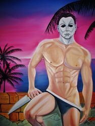 abs halloween halloween_(series) horror knife male mask michael_myers muscles outdoors pinup solo toned toned_male underwear underwear_pull