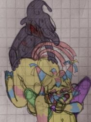 2boys1girl big_butt big_hips blot_(dandy's_world) dandy's_world doggy_style handjob looey_(dandy's_world) mastectomy_scar nnnaughty sketch slime threesome traditional_media_(artwork) transmasc trio yatta_(dandy's_world)
