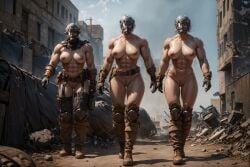 3girls abs absurd_res ai_generated biceps blonde_hair boots breasts brotherhood_of_steel fallout female_only gloves helmet knoworai mask masked_female muscular muscular_female naked_female nipples post_apocalyptic pussy realistic scantily_clad stable_diffusion thighs visor