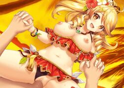 animated animated_gif bikini bikini_aside bikini_bottom bikini_top blonde_hair breasts_out cowgirl_position exposed_breasts flower_in_hair gif giver_pov holding_hands kamihime_project kamihime_project_r looking_at_viewer male_pov outdoors pov riding_penis spread_legs uncensored vaginal_penetration yellow_eyes