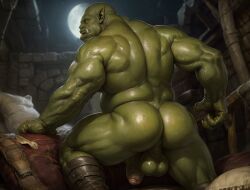 1boy ai_generated ass ass_focus back back_muscles balls bara big_ass big_balls big_muscles big_penis daddy dilf ear erection gay green_body humanoid hunk male male_only muscular muscular_humanoid muscular_male orc penis pointy_ears solo tusks warcraft world_of_warcraft xrim93303540 yaoi