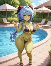 1girls ai_generated bikini full_body ganyu_(genshin_impact) genshin_impact goblin goblin_art goblin_female green_skin thick_ass