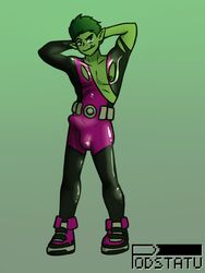 1boy beast_boy boner dc erection erection_under_clothes green_skin latex latex_suit male male_only podstatu solo teen_titans torn_bodysuit torn_clothes