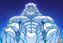 bara beard facial_hair fate/grand_order fate_(series) j_rolypoly long_hair male male_only muscles muscular nude solo solo_male white_body white_hair white_skin zeus_(fate)