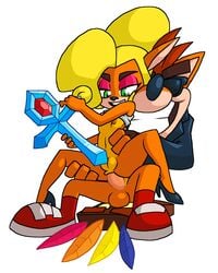 aku_aku anal anal_sex anthro anthro_on_anthro balls bandicoot blonde_hair bottomless brother brother_and_sister clothed clothing clothing_lift coco_bandicoot crash_(series) crash_bandicoot crash_bandicoot:_warped duo eyebrows eyeshadow eyewear female footwear fur gloves green_eyes hair hi_res high_heels incest jacket lipstick looking_at_viewer makeup male mammal marsupial mask monochrome mostly_nude nipples orange_fur penetration penis praiz pussy red_hair relic shirt shirt_lift shoes sibling simple_background sister sitting smile straight sunglasses teeth time_relic video_games white_background yellow_fur