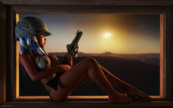 1girls 2016 3d ahsoka_tano alien alien_girl alternate_version_available artist_name bare_shoulders barefoot big_breasts blaster blue_eyes busty clone_wars curvy dc-15a_blaster_rifle eyelashes female female_only front_view gun helmet holding_object hourglass_figure humanoid indoors inside jedha jedi jedi_padawan kondaspeter mammal marking metal_bikini midriff orange_skin pose posing room sci-fi science_fiction scifi shadow shiny shiny_skin sitting slave_ahsoka slave_bikini solo solo_female star_wars togruta voluptuous weapon wide_hips