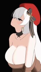 animated belfast_(azur_lane) belfast_(shopping_with_the_head_maid)_(azur_lane) big_breasts boobs choker cum facial gif grey_eyes looking_at_another white_hair