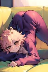 ai_generated aiposter ass butt_crack couch horns looking_at_viewer mina_ashido my_hero_academia on_couch pink_hair smirk yellow_eyes