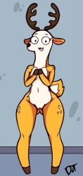 anthro breasts deer female genitals hi_res kiff_(series) mammal miss_deer_teacher nachete_el_oso nude pussy simple_background solo