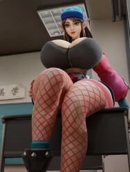 1girls alternate_breast_size big_breasts breast_expansion breasts classroom desk expansion female female_only huge_breasts paladins sitting solo street_style_ying thick thick_thighs thighs ying_(paladins)